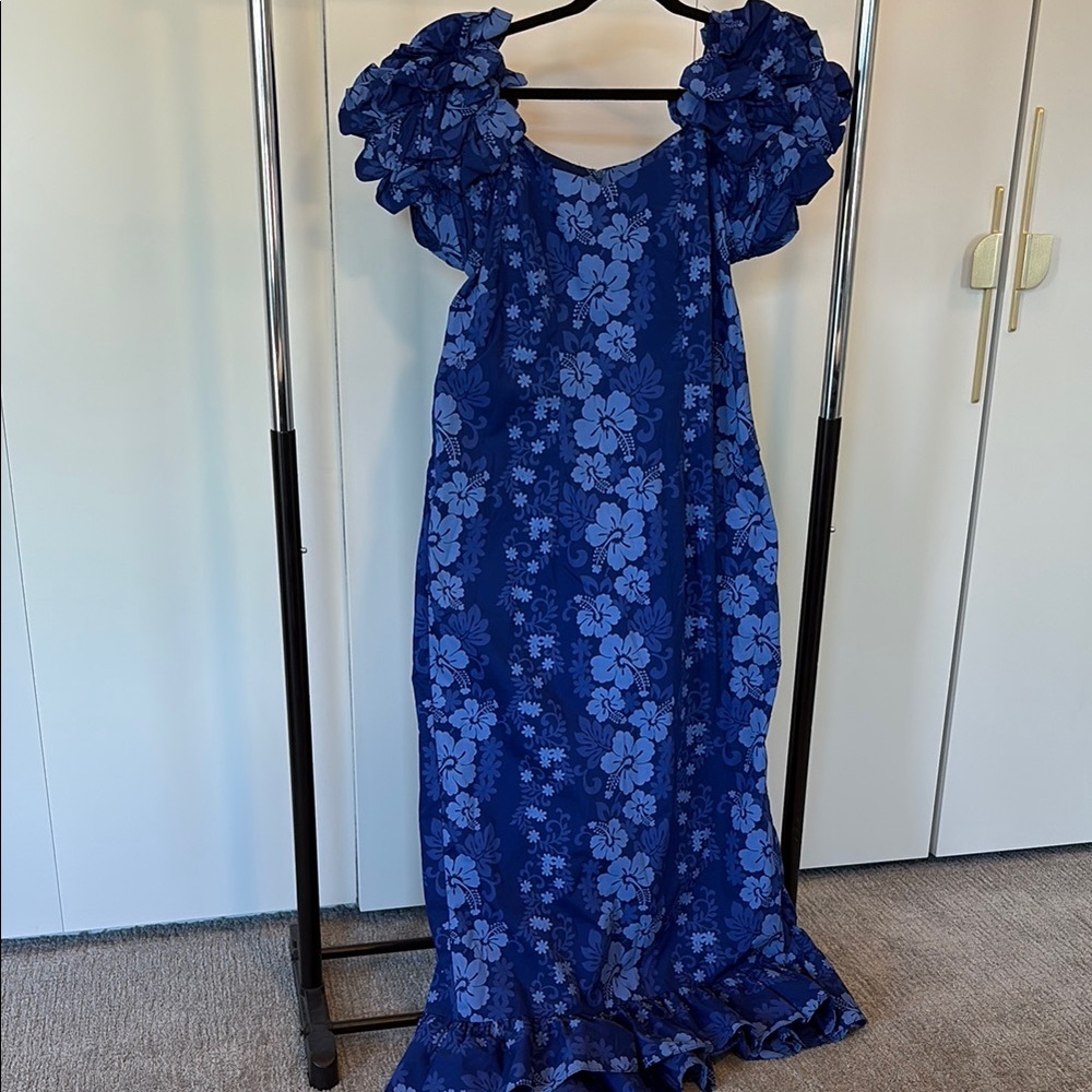 Hawaiian Floral Blue Maxi Dress
